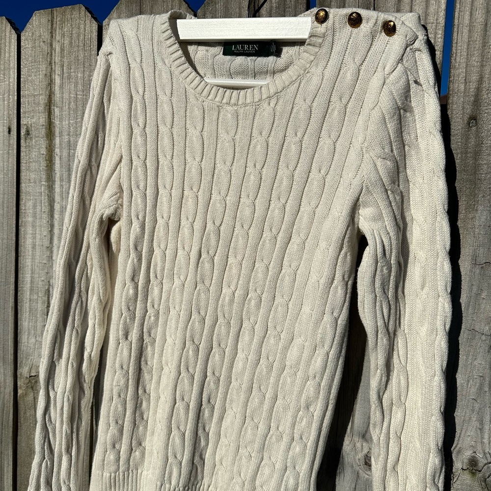 Lauren Ralph Lauren women’s classic cable knit cream colored sweater